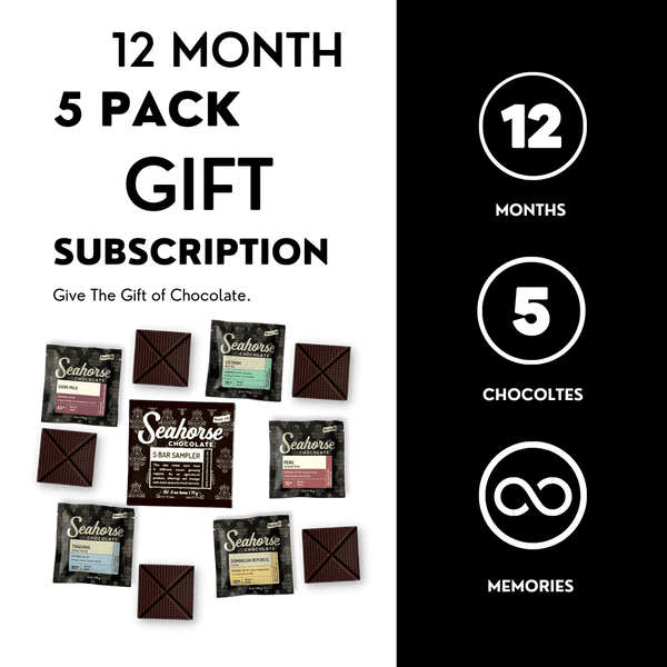 Twelve Month 5 Pack Chocolate Sampler Tasting Gift Subscription - Seahorse Chocolate