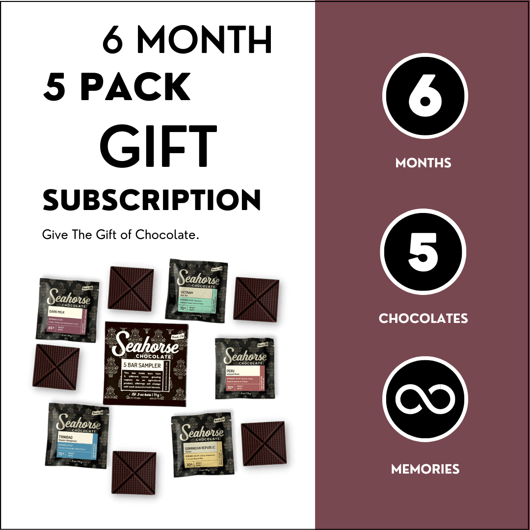 Six Month 5 Pack Chocolate Sampler Tasting Gift Subscription - Seahorse Chocolate