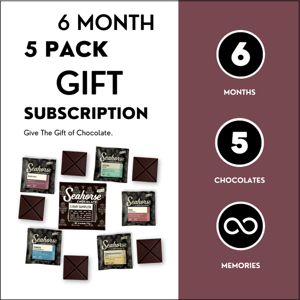 Six Month 5 Pack Chocolate Sampler Tasting Gift Subscription - Seahorse Chocolate