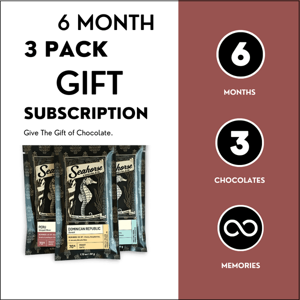 Six Month Three Pack Chocolate Gift Subscription - Seahorse Chocolate