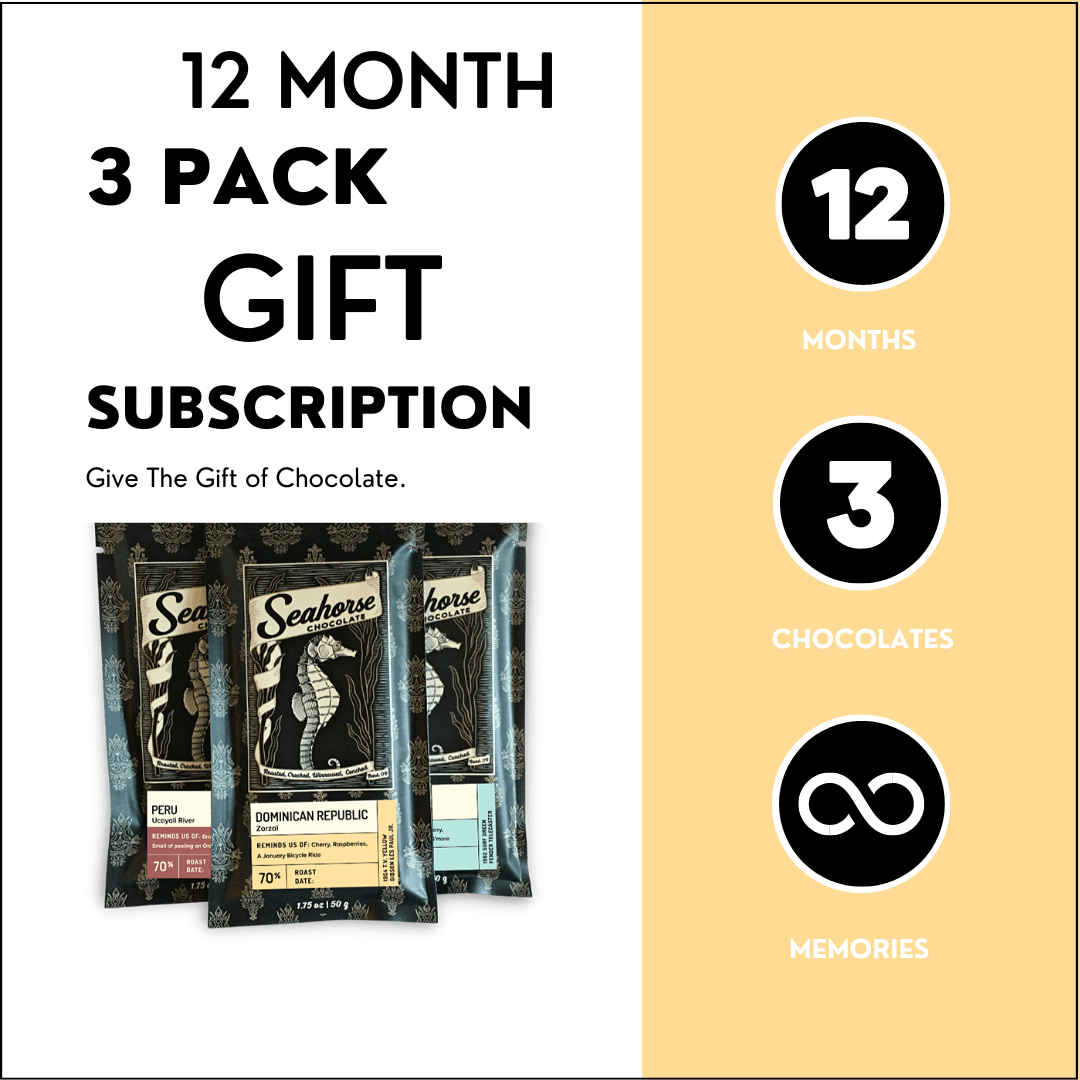 Twelve Month Three Pack Chocolate Gift Subscription - Seahorse Chocolate