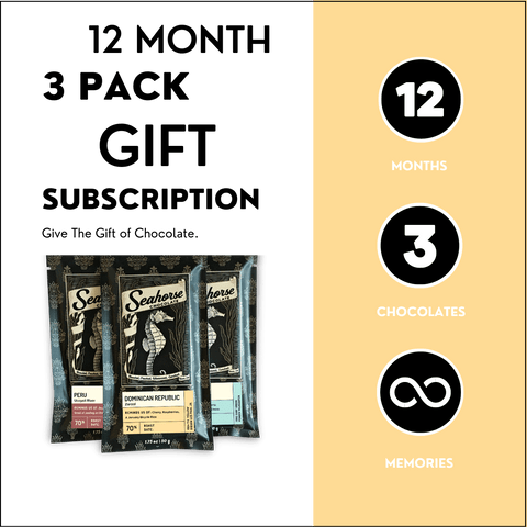 Twelve Month Three Pack Chocolate Gift Subscription - Seahorse Chocolate